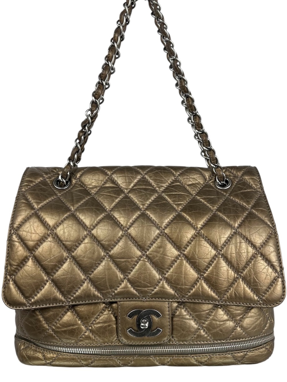 CHANEL Reissue Quilted Calfskin Metallic Bronze Shoulder Bag with Chain Strap